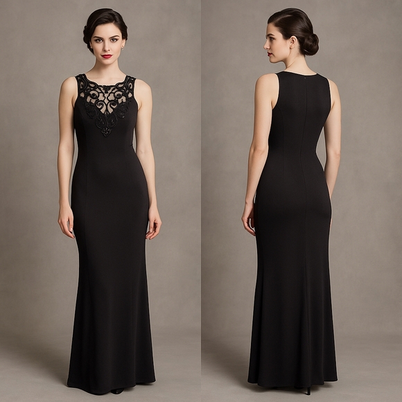 JESSICA McCLINTOCK Gunne Sax Dress Womens 7/8 Black Maxi Gown Lace Witchy Gothic - Picture 15 of 16